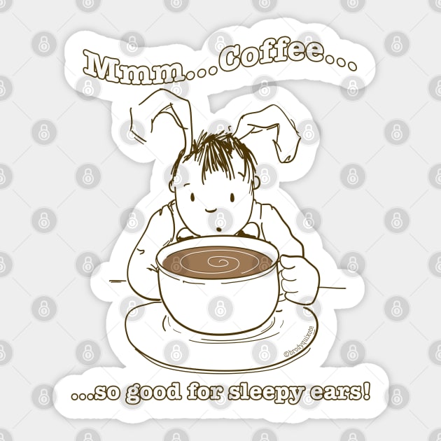 Sleepy Rabbit Enjoys His Morning Coffee Sticker by brodyquixote